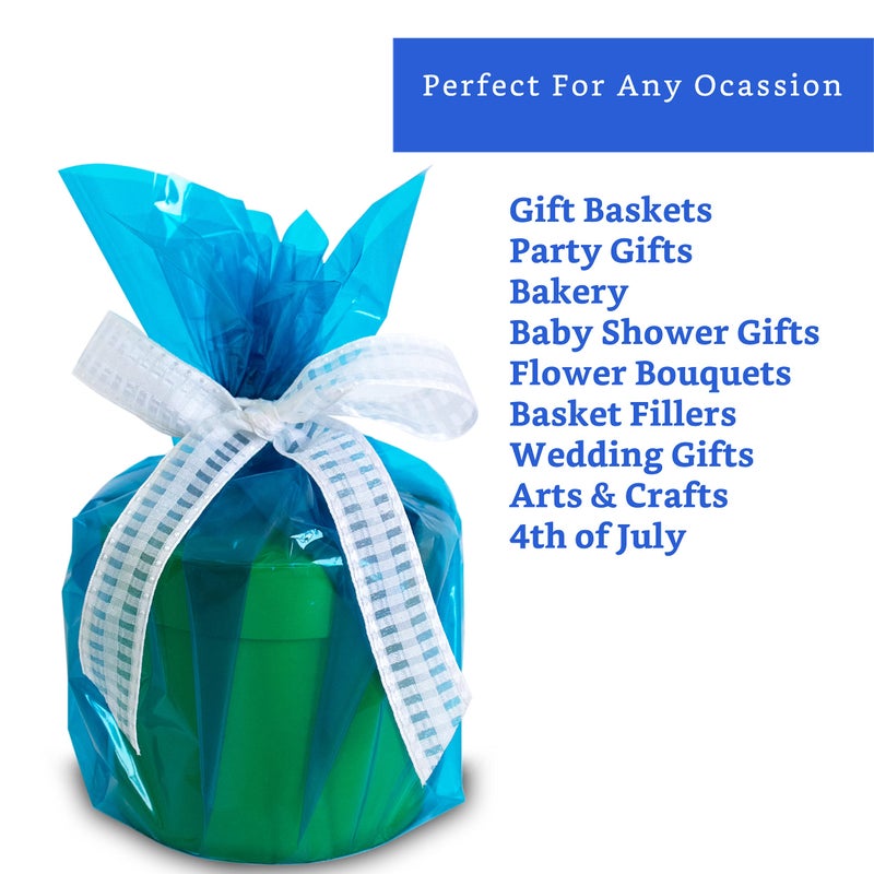 FIESTA WRAPS 200 ft Blue Cellophane Wrap Roll (16 in x 200 ft) - Transparent Colored Wrap for Gift Baskets - Blue Cellophane Paper for Crafts and Wrapping - Image 3